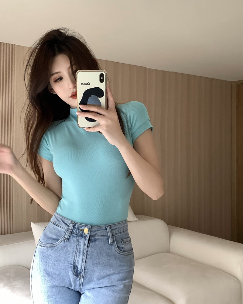 【tops】ハーフネック無地TシャツG22438