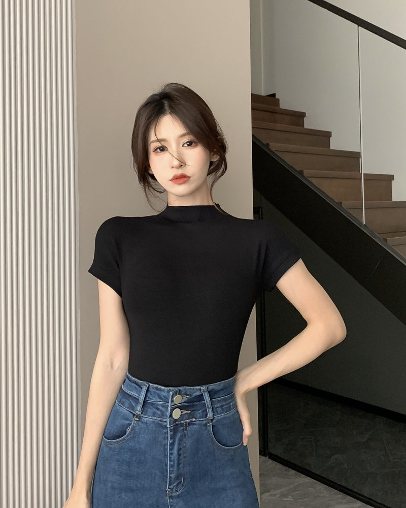 【tops】ハーフネック無地TシャツG22438