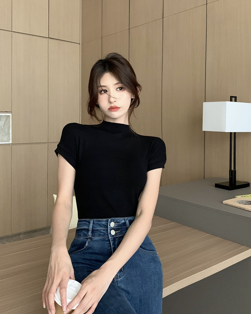 【tops】ハーフネック無地TシャツG22438