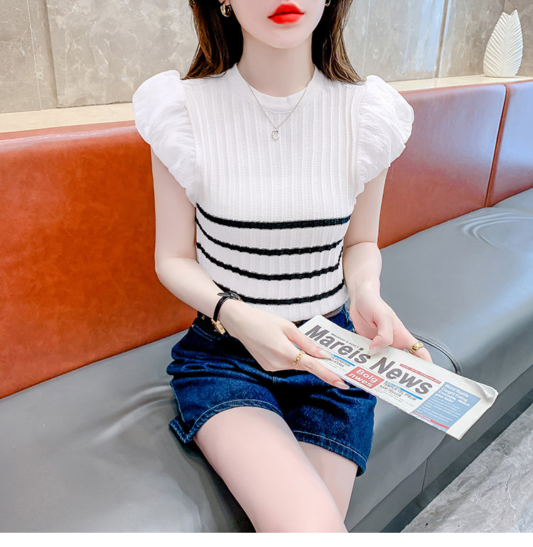 【tops】ストライプ柄ニットTシャツG22445