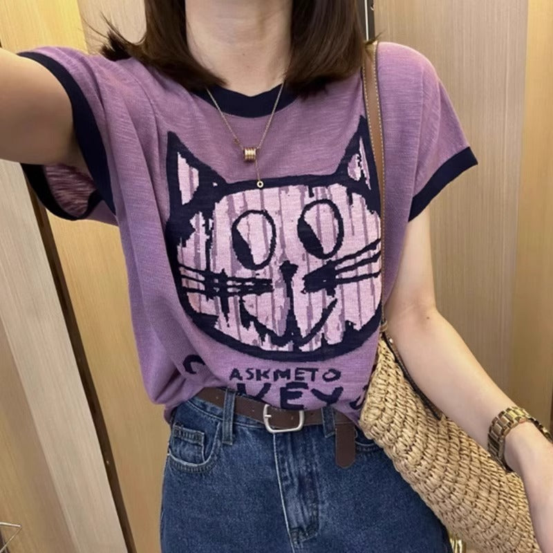 【tops】プリントニットTシャツG22446