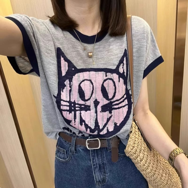 【tops】プリントニットTシャツG22446