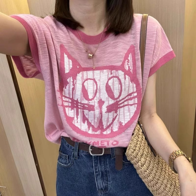 【tops】プリントニットTシャツG22446