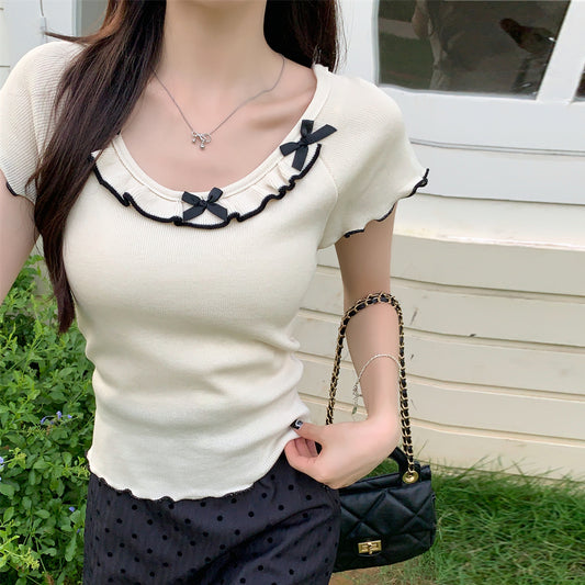 【tops】ラウンドネックニットTシャツG22447