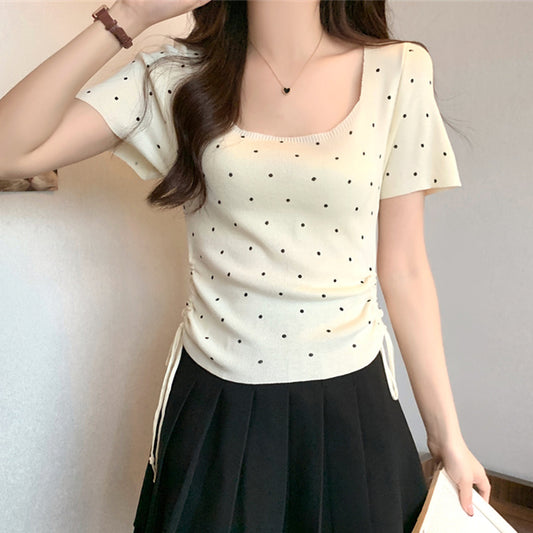 【tops】スクエアネックニットTシャツG22451