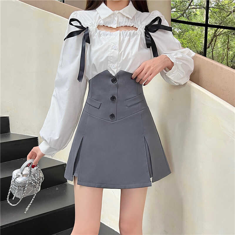 【bottoms】AラインスリットスーツスカートG22476