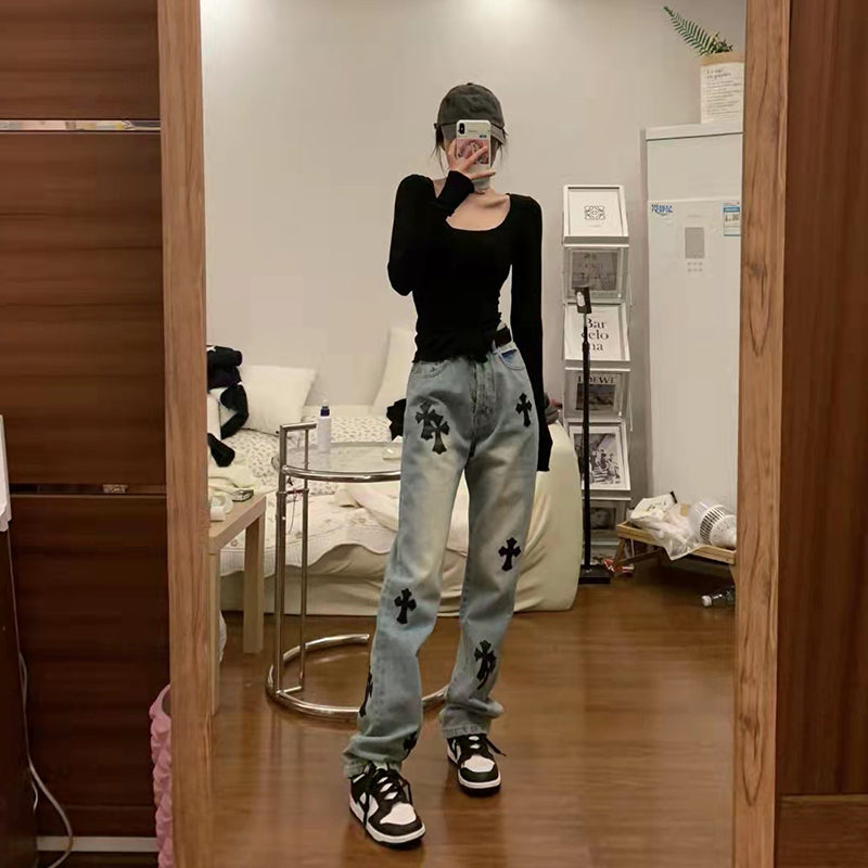 【bottoms】ハイウエストデニムパンツG22486