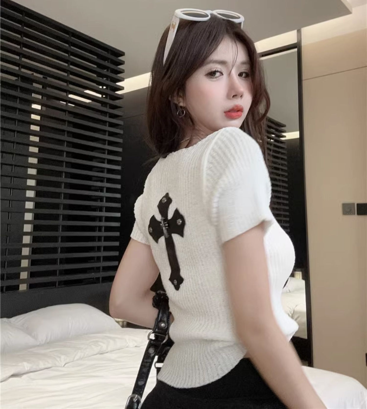 【tops】スクエアネックニットTシャツG22493