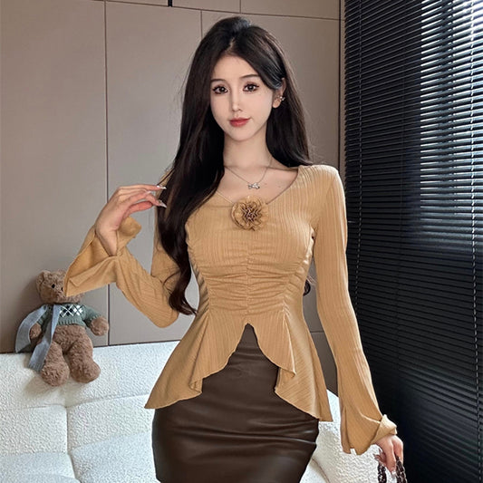 【tops】VネックフリルフレアスリーブTシャツG22524