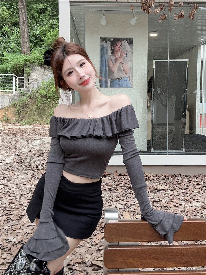 【tops】オフショルダーフレアスリーブTシャツG22554