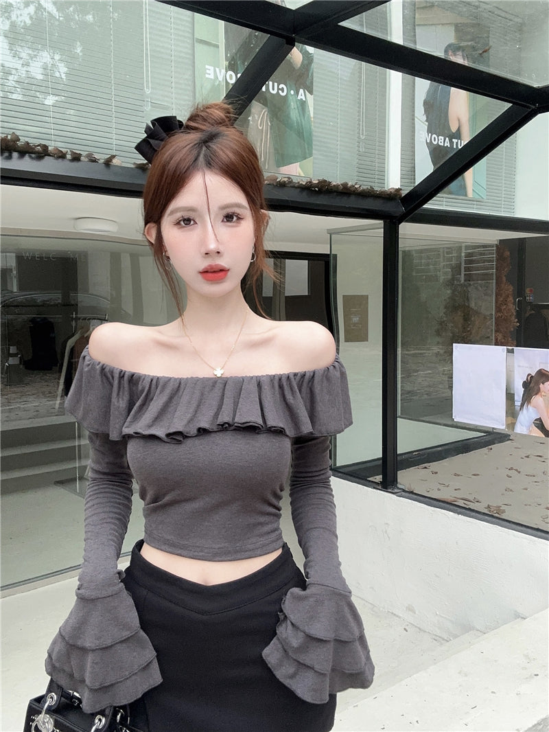【tops】オフショルダーフレアスリーブTシャツG22554