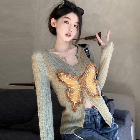 【tops】スリット長袖ニットTシャツG22566
