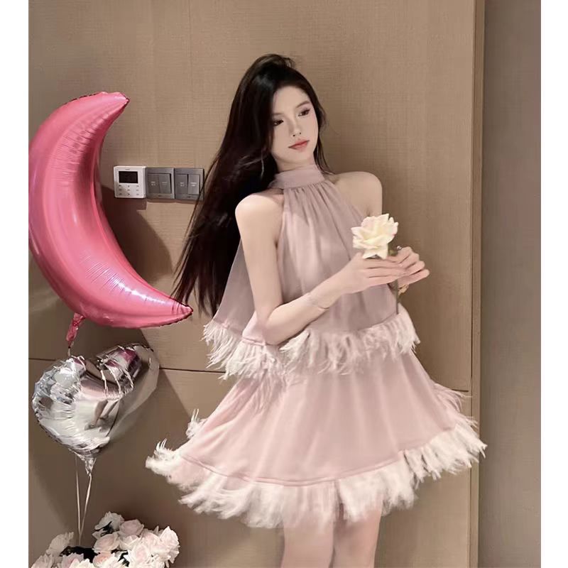 【dress】ホルターネックフリンジデートワンピースG22572