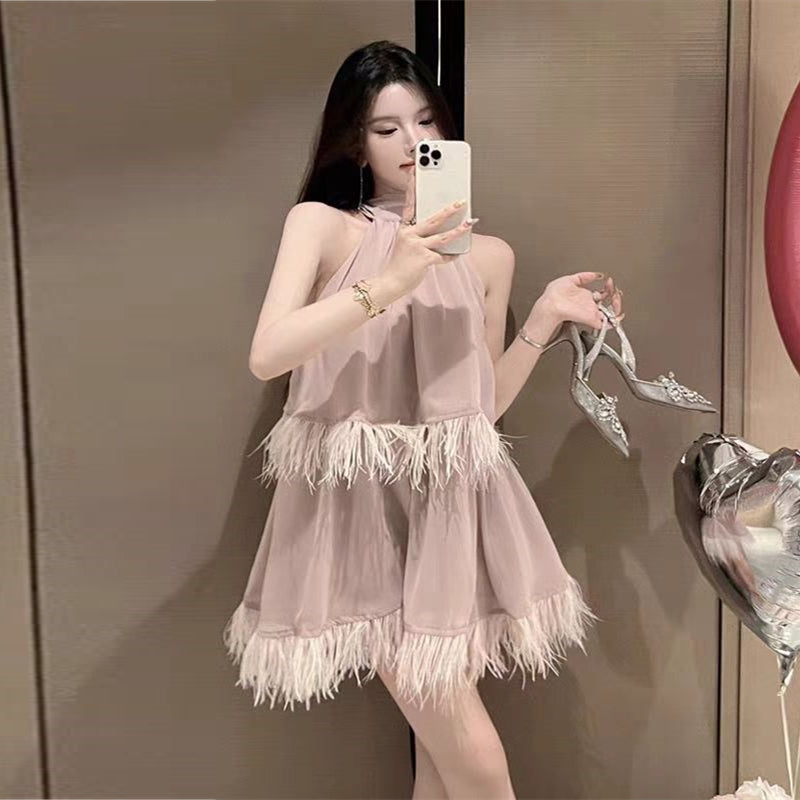 【dress】ホルターネックフリンジデートワンピースG22572