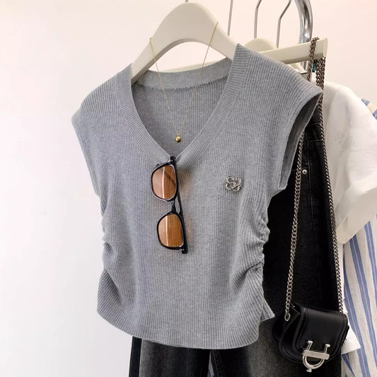 【tops】UネックニットTシャツG22579