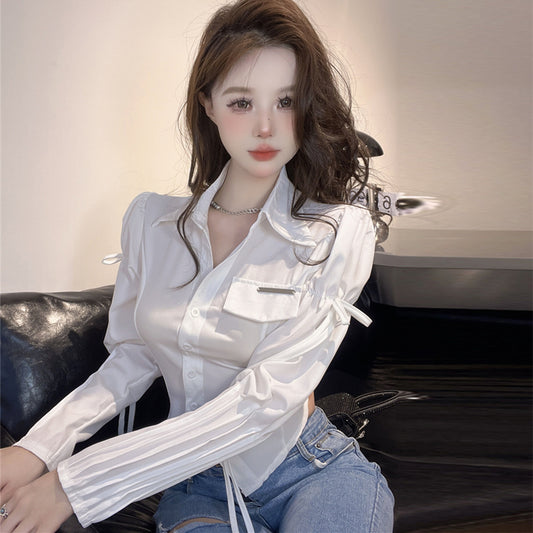 【tops】2色POLOネック長袖ブラウスG22758