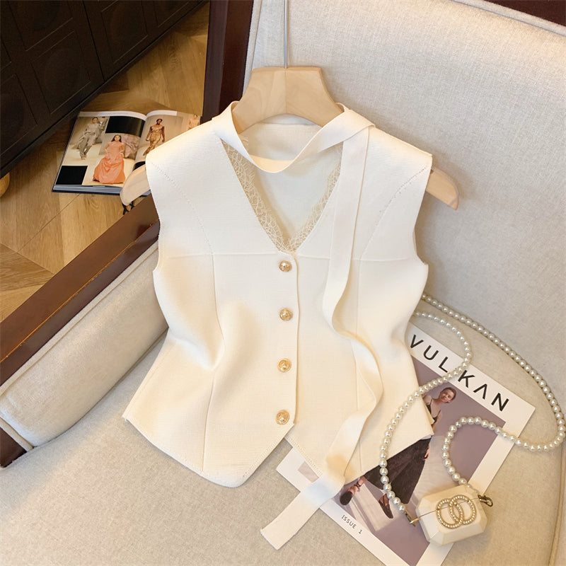 【tops】レースVネックノースリーブチョッキG22772