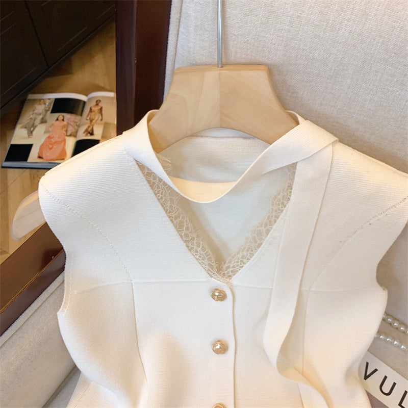 【tops】レースVネックノースリーブチョッキG22772