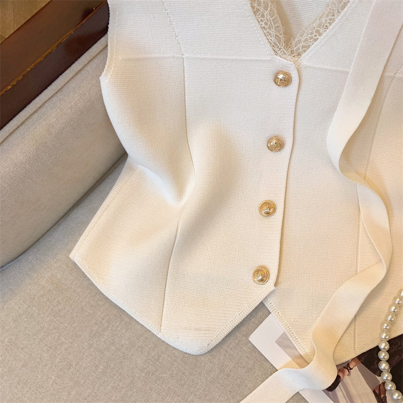 【tops】レースVネックノースリーブチョッキG22772