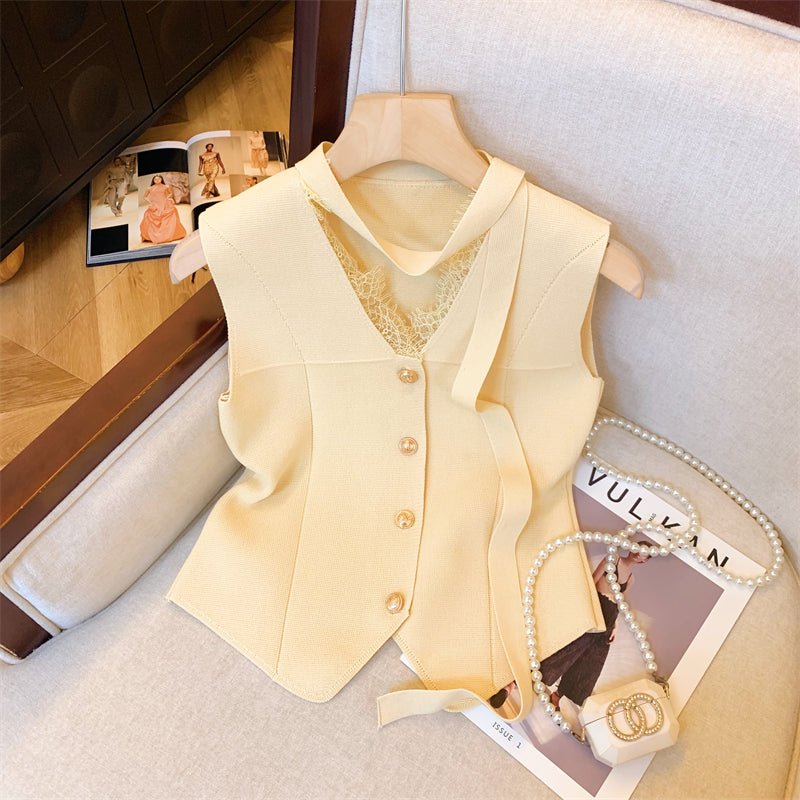 【tops】レースVネックノースリーブチョッキG22772