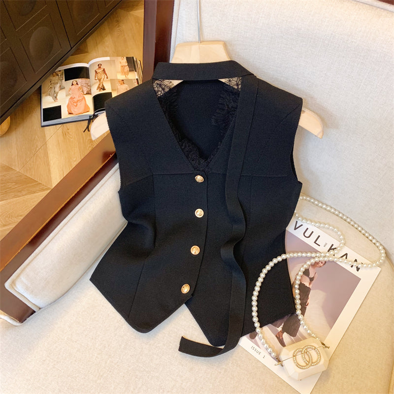 【tops】レースVネックノースリーブチョッキG22772