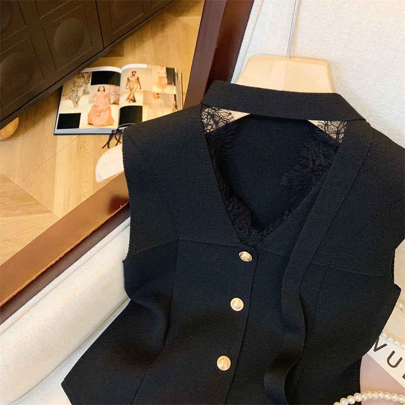 【tops】レースVネックノースリーブチョッキG22772