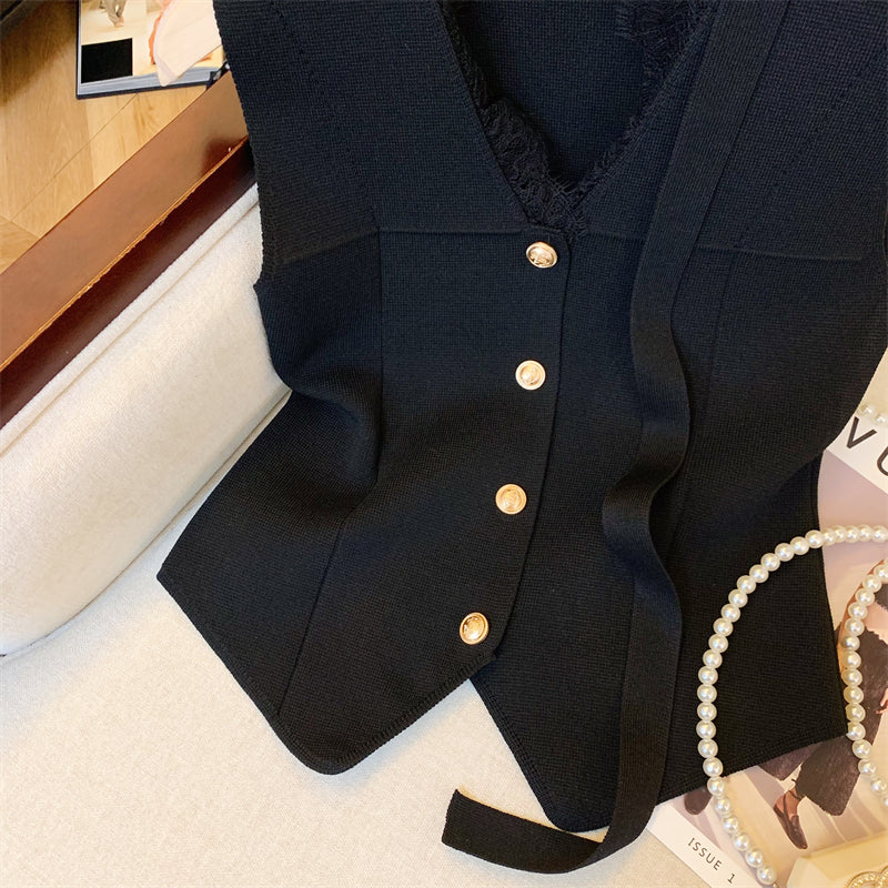 【tops】レースVネックノースリーブチョッキG22772