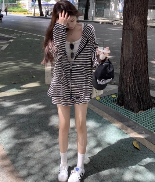 【set】ストライプ柄アウター+ショートパンツ２点セットG22789