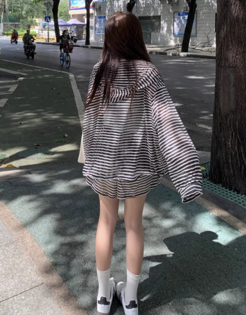 【set】ストライプ柄アウター+ショートパンツ２点セットG22789