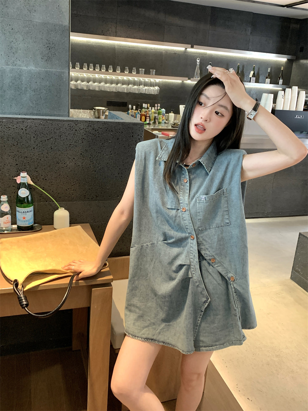 【set】デニムシャツ+ショートパンツ２点セットG22793