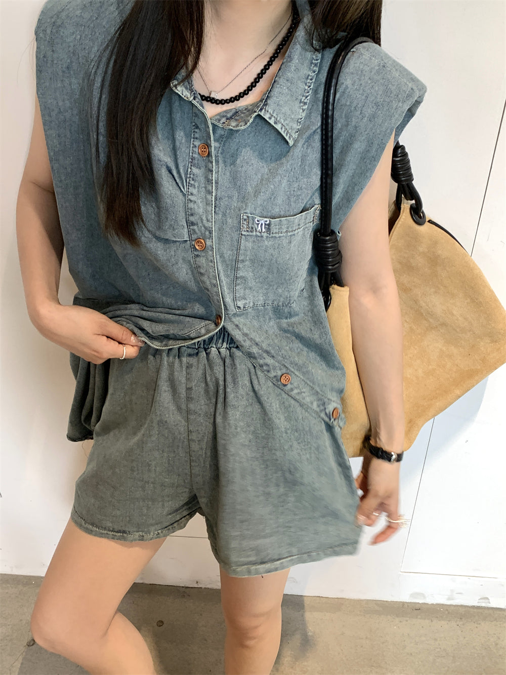 【set】デニムシャツ+ショートパンツ２点セットG22793