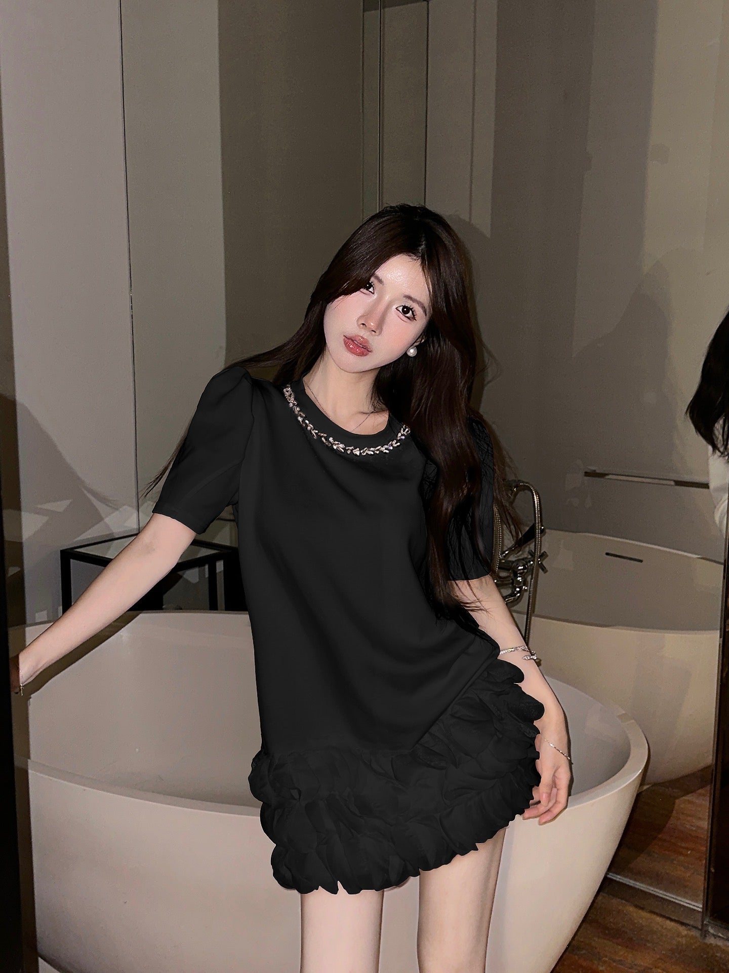 【dress】ラウンドネックデートワンピースG22824