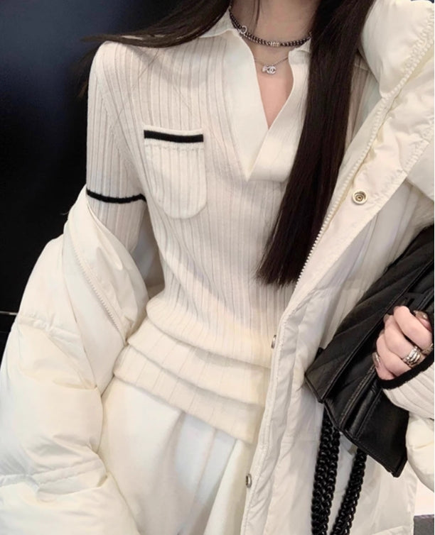 【tops】POLOネック長袖ニットセーターG22842