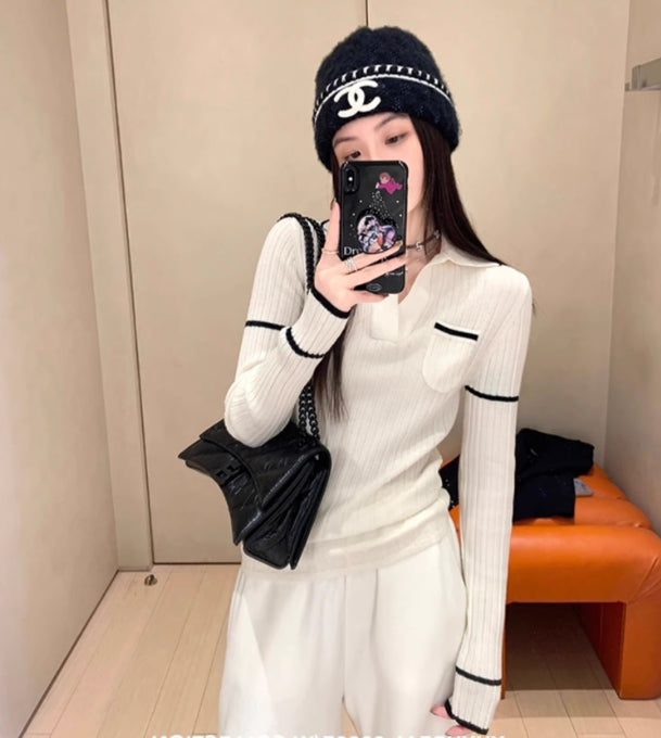 【tops】POLOネック長袖ニットセーターG22842