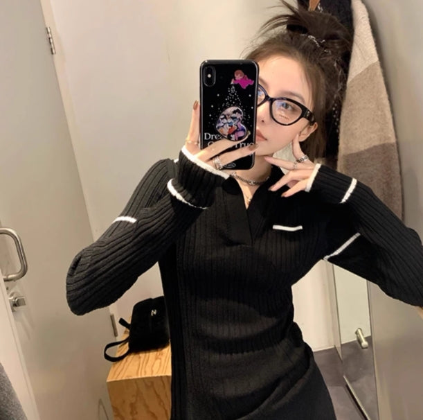 【tops】POLOネック長袖ニットセーターG22842