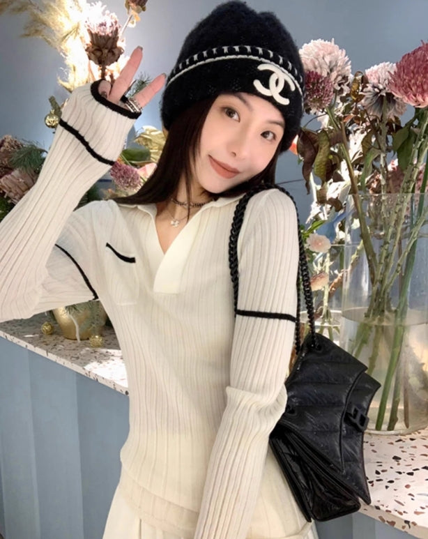 【tops】POLOネック長袖ニットセーターG22842