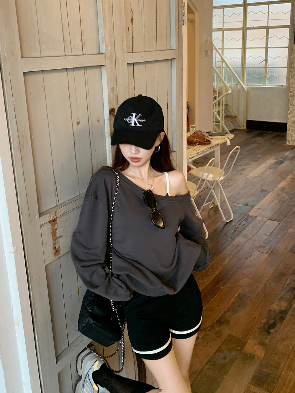 【tops】オブリークネックパーカーG22862