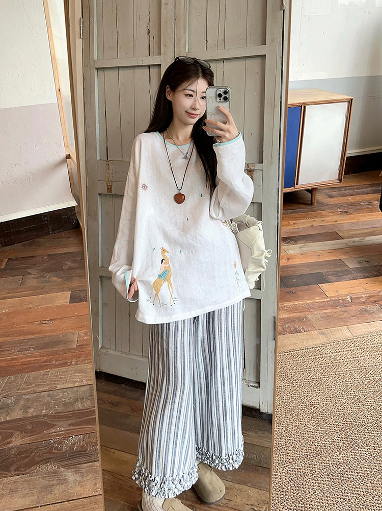 【tops】長袖刺繍TシャツG22874