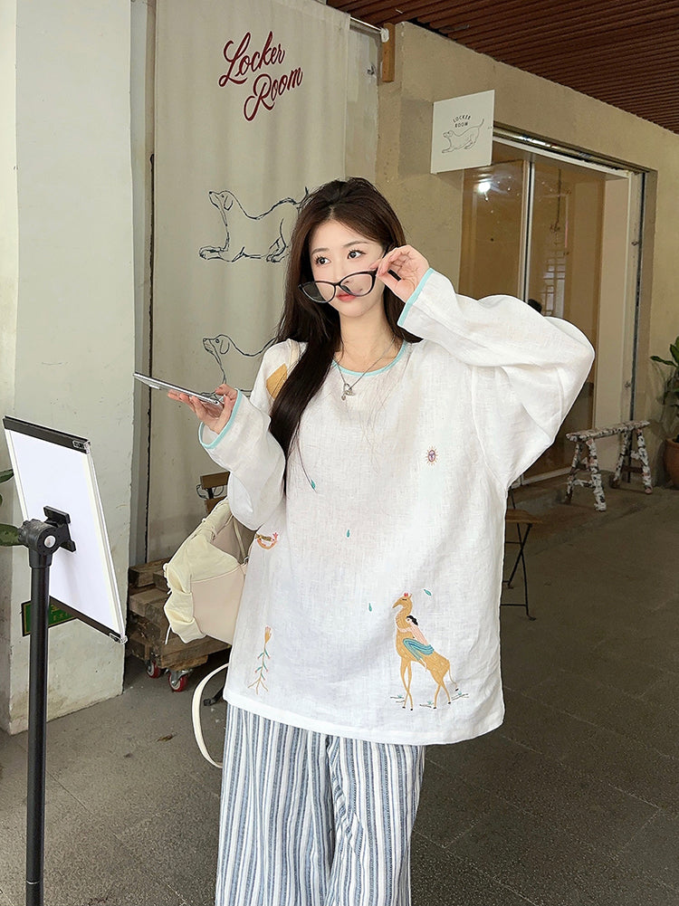 【tops】長袖刺繍TシャツG22874