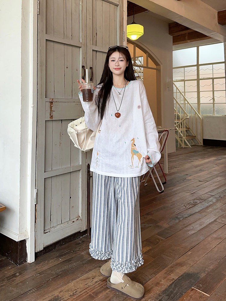 【tops】長袖刺繍TシャツG22874