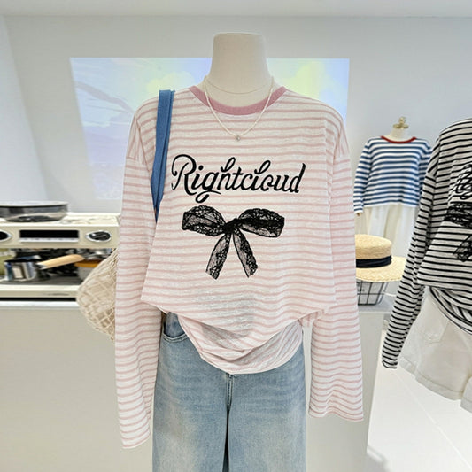 【tops】長袖ストライプ柄TシャツG22876