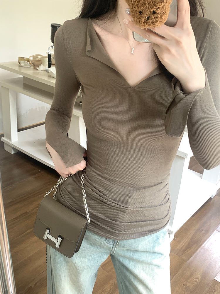 【tops】Vネック長袖薄手TシャツG22886