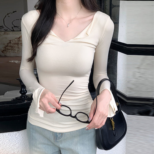 【tops】Vネック長袖薄手TシャツG22886