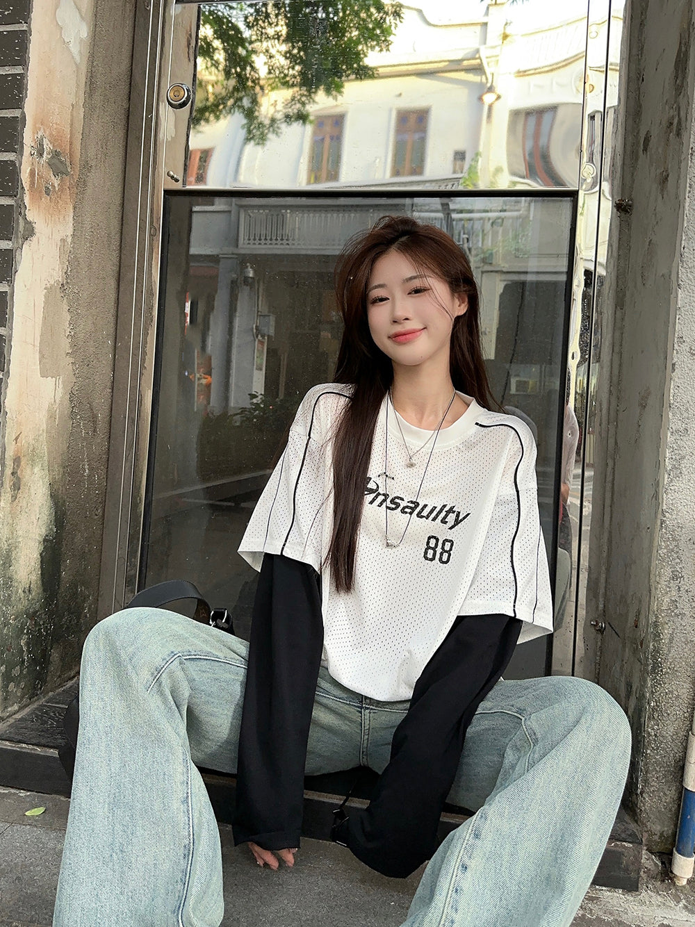 【tops】偽二つ切り替え長袖TシャツG22906