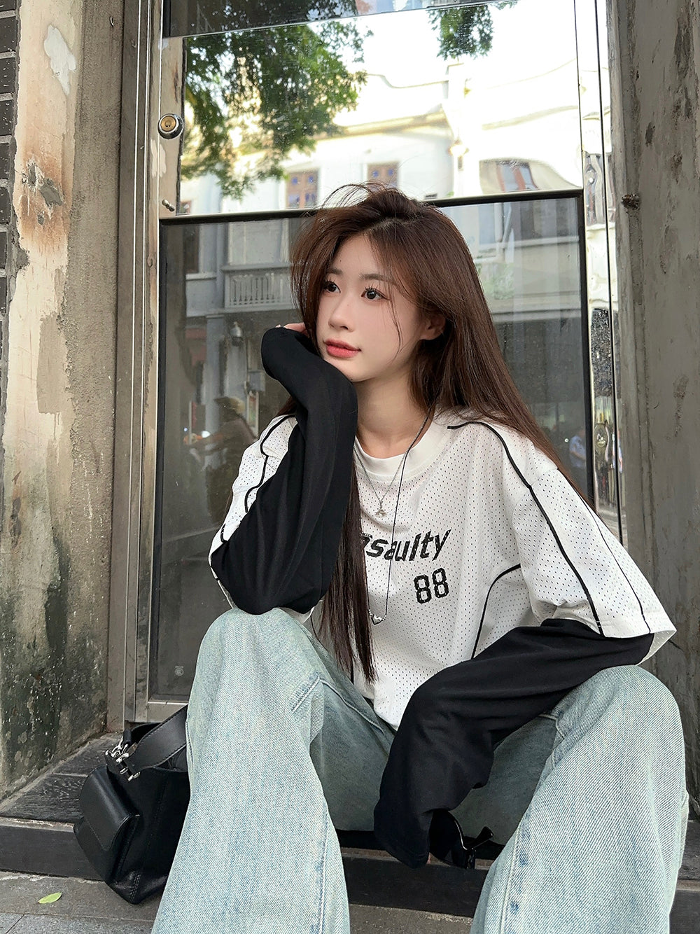 【tops】偽二つ切り替え長袖TシャツG22906
