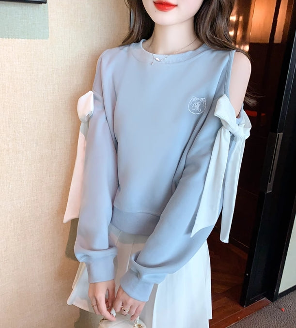 【tops】オープンショルダー長袖パーカーG22929