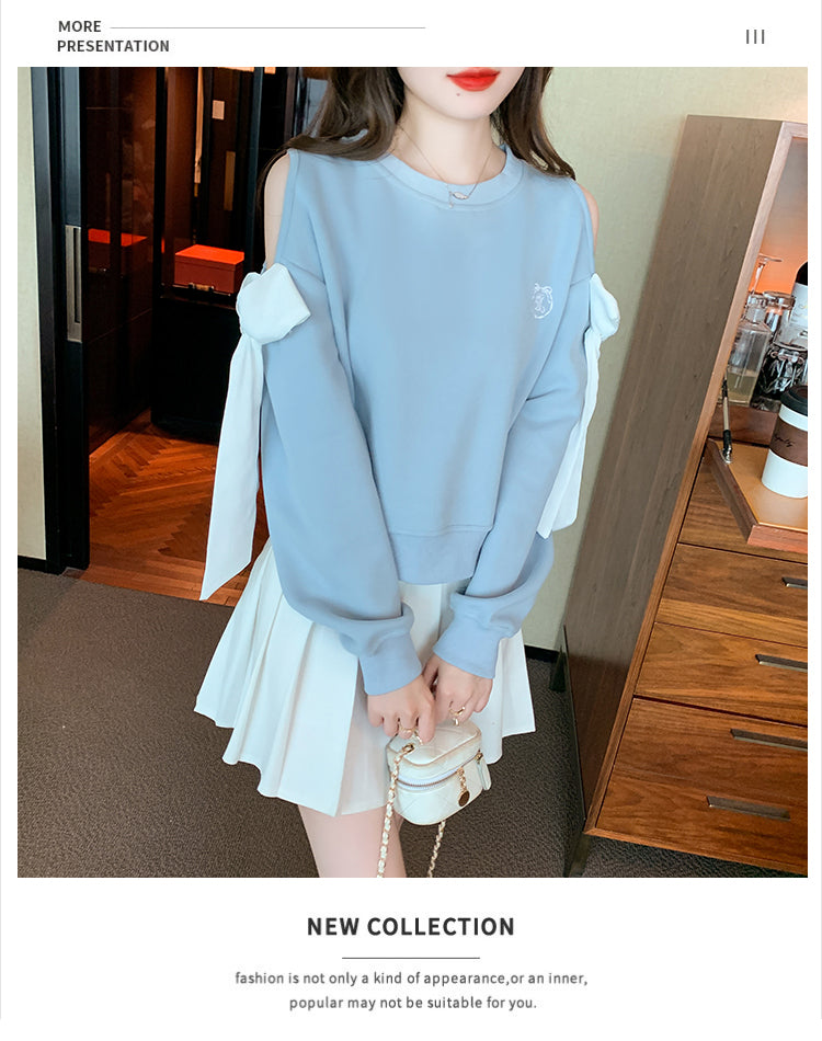 【tops】オープンショルダー長袖パーカーG22929