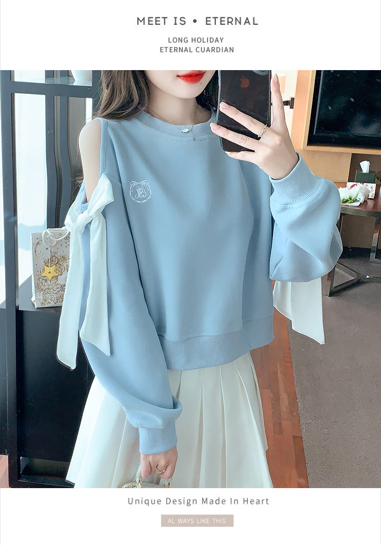 【tops】オープンショルダー長袖パーカーG22929