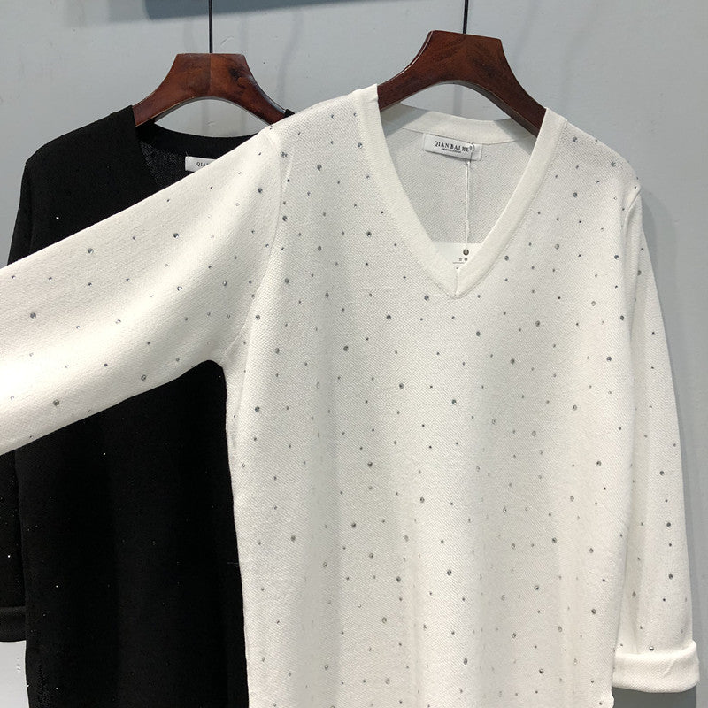 【tops】Vネック長袖ニットトップスG22935