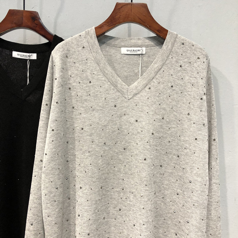 【tops】Vネック長袖ニットトップスG22935